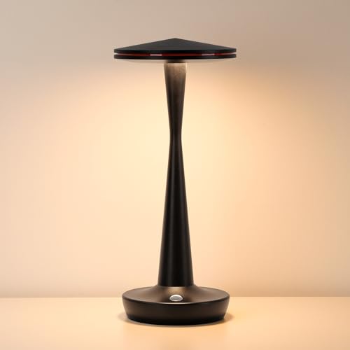 HYMZP Lámpara de Mesa LED Inalámbrica Recargable 6000mAh, 3 Temperaturas de Color y Regulación Táctil Continua, IP54 Impermeable, Diseño Moderno con Memoria, para Interior y Exterior (Negro)