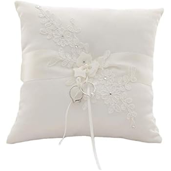 Amazon Com Awtlife Lace Pearl Wedding Ring Pillow Cushion Bearer