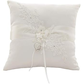 Amazon.com: Amajoy Ivory Wedding Ring Pillow Ring Cushion ...