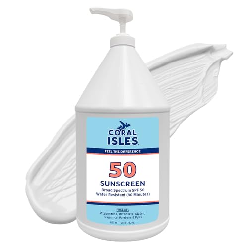 Coral Isles by Rocky Mountain Sunscreen | SPF 50 Lotion | Broad Spectrum UVA/UVB Protection | Hawaii Reef-Safe Act Compliant | Oxybenzone & Octinoxate Free | Water Resistant 80 Min. | 128 Fl Oz