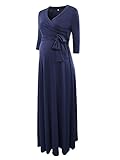 Liu & Qu Women's Draped 3/4 Sleeve Maxi Maternity Dress Front Tie Nursing Wrap Dresses Vestido Clothes