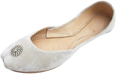 Womens White Evening Dress Beaded Velvet Indian Leather Khussa Shoes Size 3uk