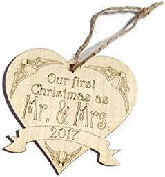 2019 Our First Christmas as MR. & MRS. ornament - GIFT BAG INCLUDED - 3.75 in x 3.5 in - Laser cut and engraved birch