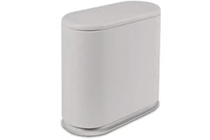 IEEK Slim Plastic Trash Can with Press Top Lid,2.4 Gallon/10 Liter Garbage Can Modern Waste Basket for Bathroom,Living Room,Office,Kitchen and Narrow Spaces,Grey