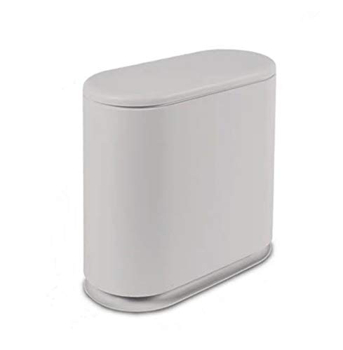 Photo 1 of IEEK Slim Plastic Trash Can with Press Top Lid,2.4 Gallon/10 Liter Garbage Can Modern Waste Basket for Bathroom,Living Room,Office,Kitchen and Narrow Spaces,Grey