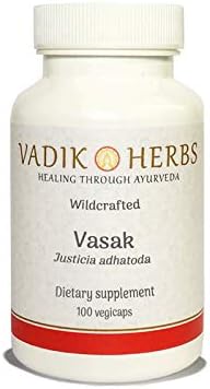 Certified Organic Vadik Herbs Vasak | Vasaka (Justicia adhatoda) Powder | Made in USA Safety Tested | Helps to Proper Function of the Lungs and Healthy Respiration (100 Vegicaps)