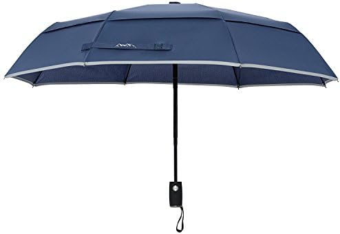 Arcadia Outdoors Vented Double Canopy Wind Resistant Travel Umbrella with Reflective Edge - Auto Open/Close - Lifetime Guarantee