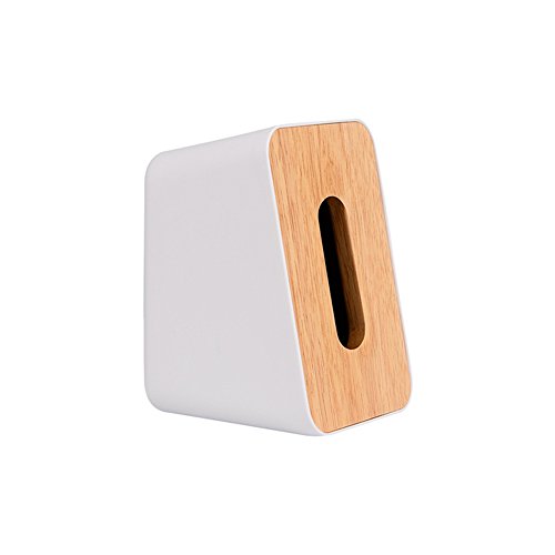 MEI YI TIAN ABS & Wood Paper Facial Tissue Box Cover Refill Holder for Bathroom Vanity Countertops, Desks and Tables, Modern Home Decor (1 Pack White)