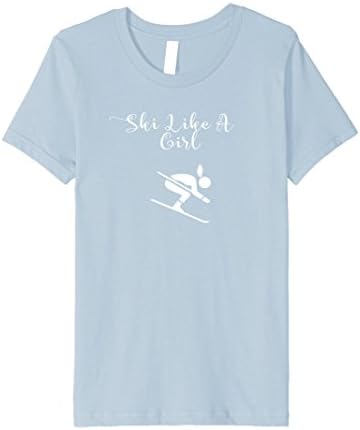 Kids Ski Like A Girl T-shirt Women's Mogul Skier Racer Tee 12 Baby Blue