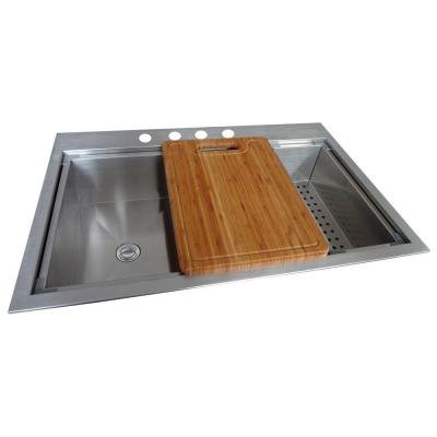 Dual Mount Stainless Steel 33 in. 4-Hole Single Bowl Kitchen Sink in Satin