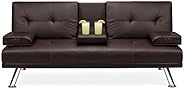 Best Choice Products Faux Leather Upholstered Modern Convertible Folding Futon