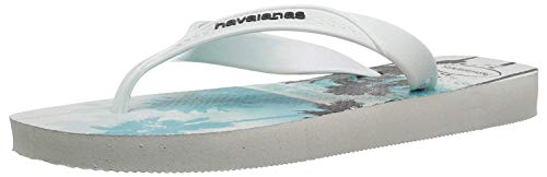 Havaianas Men's Flip-Flop Sandals, Surf and Palm Trees, White/White/Black 39/40 BR (8 M US),39/40 BR (9/10 M US)