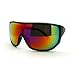 Futuristic Mens Oversized Shield Mono Lens Sport Warp Sunglasses Black Rusta Mirror