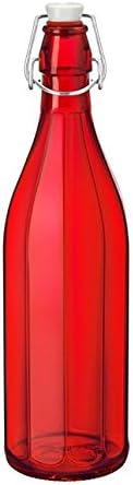 6 Pcs Bormioli Rocco Oxford Bottle, 33-3/4-ounce, Oil, Water, Wine Glass Swing Top Bottle (Red)