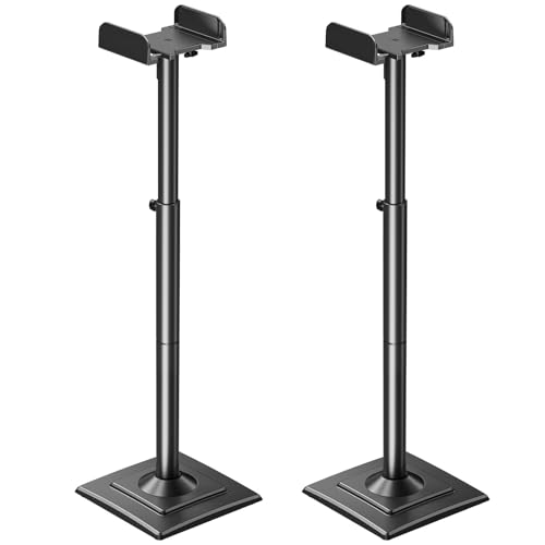 Homodoskey Speaker Stands Pair, 86-110cmHeight Adjustable,Cable Concealing, 1 Pair Spring-Loaded Plate Extends, For Satellites up to 5 kg Speaker Stand Floor, Universal Satellite & Bookshelf Speakers