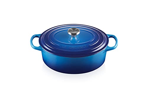 Le Creuset Signature Gusseisen-Bräter mit Deckel, Ø 27 cm, Oval, Für alle Herdarten und Induktion geeignet, Volumen: 4,1 l, 4,425 kg, Azure, 21178272202430 thumbnail 1