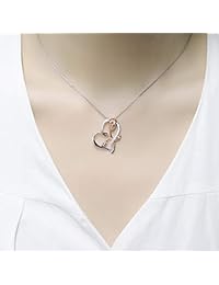 Klurent Heart Rose Pendant Necklace, 14K White Gold Rose Gold 5A Cubic Zirconia Rose Flower Necklace Jewelry for Women Mom Girlfriend Wife