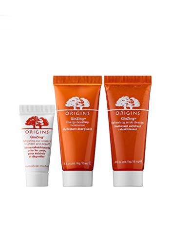 Origins Ginzing Trial Size Trio ~ 0.5 Refreshing Scrub Cleanser ~ 0.5 Energy-Boosting Gel Moisturizer ~ 0.17 Refreshing Eye Cream