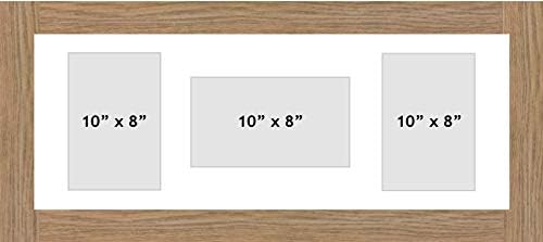 Kwik Picture Framing | MULTI APERTURE PHOTO FRAME FITS 3 10 x 8 PHOTOS Multi-Picture Frames | White Mount | Can be hung Landscape or portrait | Oak Frame |Picture Frame|Photo frames Made in UK