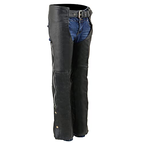Milwaukee Leather SH2013 Kids Unisex Black Classic Leather Chaps-2X-Large
