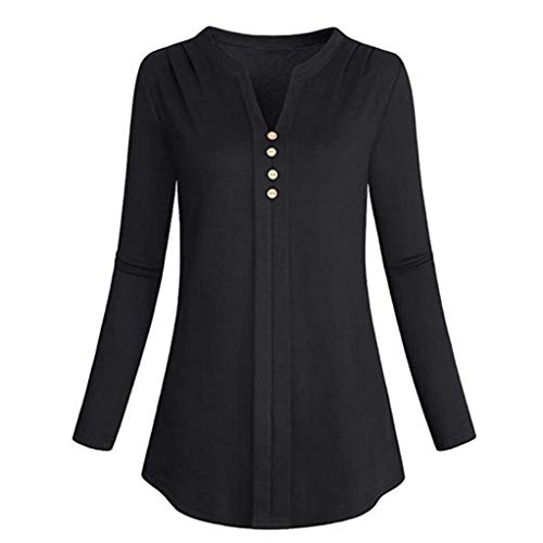 Solid Button Down Tops, Clearance Duseedik Womens Fashion Plus Size Long Sleeve Botton V-Neck T-Shirt - Thumbnail 2