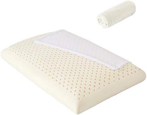 Ledia Bed Pillow-Natural Soft Latex Pillow for Sleeping with 2 Zippered Covers-Side Sleeper Low loft and Ergonomic Latex Pillow with 1 Eye mask-Standard