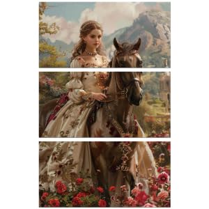 Peacoblue Rub on Transfer Decals for Furniture Crafts 6"x12", 3Pcs Beautiful Princess and Horse Waterproof UV DTF Transfer Sticker for Dresser Lingerie Chests Drawer Glass Porcelain Wood Bathroom