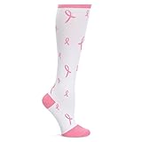 Nurse Mates Women's Compression Trouser Sock White W/Pink Ribbons