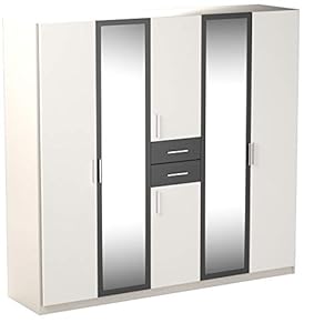 Wimex 450547 Kleiderschrank 5-türig, Alpinweiß, Absetzungen, anthrazit