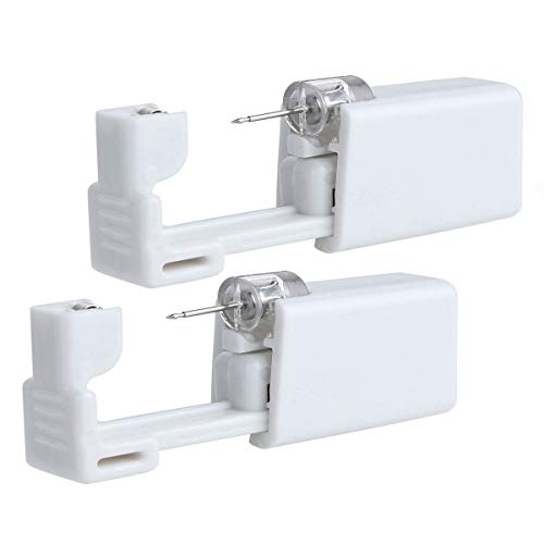 2 Pack Anzero Ear Piercing Gun Disposable Ear Earring Stud Gun No Pain Ear Piercing Gun - 4mm Steel Silve