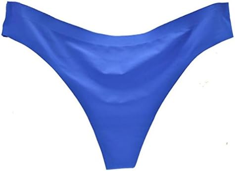 Anshinto Sexy Womens Invisible Underpants Briefs G-strings Thongs Ice Silk Seamless Crotch Underwear Daily Knickers (L, Blue)