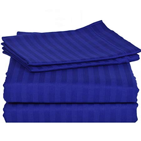 Tula Linen 1200 Thread Count 6PCs (1 FITTED SHEET + 1 FLAT SHEET + 4 PILLOW COVER) Sheet Set Stripe Pocket Size 42-cm 100% Egyptian Cotton Premium Quality (Royal Blue, UK KING)