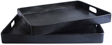 CORDAYS Set of Two Serving Trays Handcrafted in Premium Quality Textured Leatherette by Eco Home Collection (Black) CDH-20001