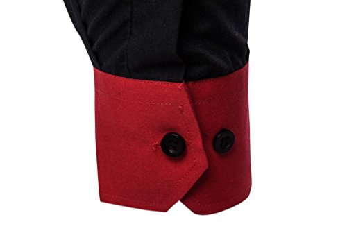 Sumen Men's Button Down Dress Shirts Patchwork Color Block Casual Long Sleeve Blouse (L, Black) - Thumbnail 6