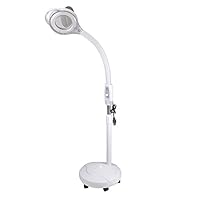 AW 5x Diopter LED Magnifying Rolling Floor Stand Lamp Adjustable Gooseneck Glass Lens Facial Magnifier