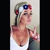 Lux Accessories Women's Red White Blue American Flag Patriotic Floral Flower Crown Stretch Headband