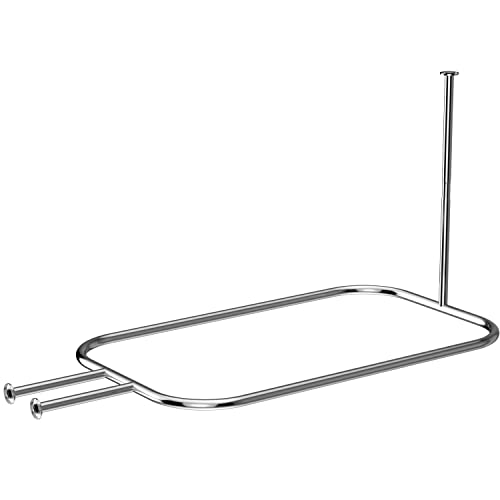 Sikaiqi Stainless Steel Shower Curtain Rod Hoop Square Shape Bathroom 58.3"x24" Rod for Clawfoot Tub Free Standing Tubs (Silver)