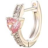 DIAMANTIO Single Earring Silver Heart Huggie Hoop Earrings for Women – Pink Cubic Zirconia Love Earrings for Romantic, Cute & Everyday Style (Not pair earrings)