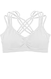 Humble Chic Criss Cross Padded Sports Bra - Light Support Seamless Wireless Strappy Bralette, White One Size, Ivory