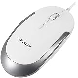 Macally Silent USB Mouse Wired for Apple Mac or Windows PC Laptop/Desktop Computer - Slim & Compact Mice Design with Optical Sensor and DPI Switch 800/1200/1600/2400 - Small for Easy Travel (White)