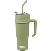 HYDRAFLOW Re-Steel Capri Water Bottle: 40oz Triple Wall Vacuum Insulated, Recycled Stainless Steel, Leak Proof, BPA-Free, w/Flip Straw – Perfect for Sports, Travel and Hydration - Harmony Leaf