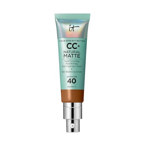 IT Cosmetics Full Coverage Foundation, Natural Matte, Made with Hyaluronic Acid, SPF 40 Protection, Your Skin But Better CC+, Shade: Neutral Rich, 32ml