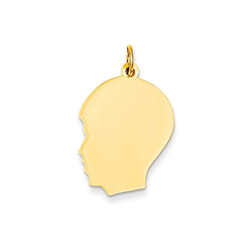 14k Plain Medium .018 Gauge Facing Left Engravable Boy Head Charm