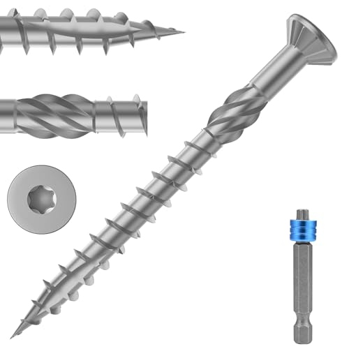 TCO Terrassenschrauben Edelstahl C1 5x70mm 500 Stück inklusive TX 25 Magnetic Bit, Zier-Senkkopf, Sägezahn Gewindeschliff, Cutspitze, Dielenschrauben