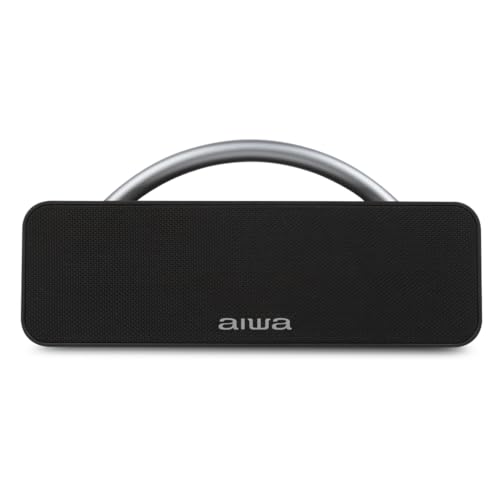 Aiwa Bocina Portátil Bluetooth 5.1 Tipo Boombox 20W RMS, Sonido Estéreo TWS, Resistente al Agua IPX5, Radio FM, USB, AUX, Batería hasta 11H, Compatible con Asistentes de Voz, Modelo AWS80BTB Negro