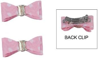 Pink and White Polka Dot Double Bow Dog Hair Clip, 1/14 inch French Style Barrette Clip Closure - 1 pair