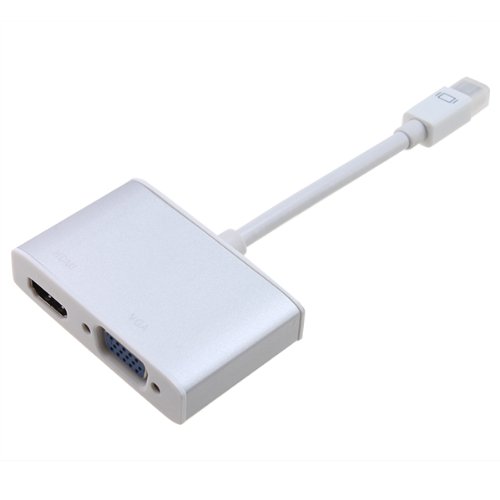 AGPtek 2 in 1 Aluminum Mini DP Display Port to HDMI &amp; VGA Adapter Cable for Apple MacBook Pro Air - White