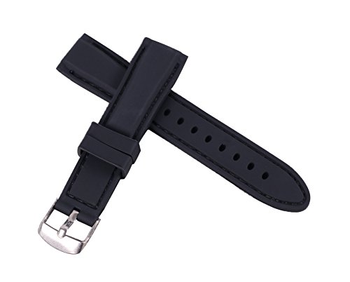 20Mm Silicone Perforated Pin Buckle Rubber Strap Diving Waterproof Sport Soft Watch Band(Black Stitching)
