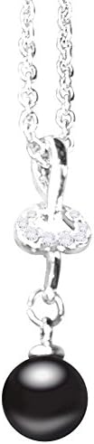 Sterling Silver Black Mother of Pearl Pendant Necklace With CZ and 18" Silver Chain