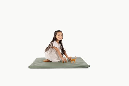 Gathre Baby Play Mats for Floor, Padded Square Crawl Mat, Made of Premium Water-Resistant Vegan Leather, Anti-Slip, Foldable, Wipeable Changing Pad - Thyme